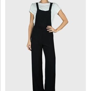 Zara Black Crepe Overalls with Wide Legs - Small